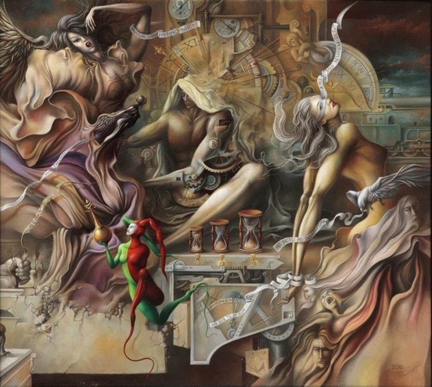 Unexpected conflict between Freedom and Love in the presence of indifferent Time, 90x100, 2010