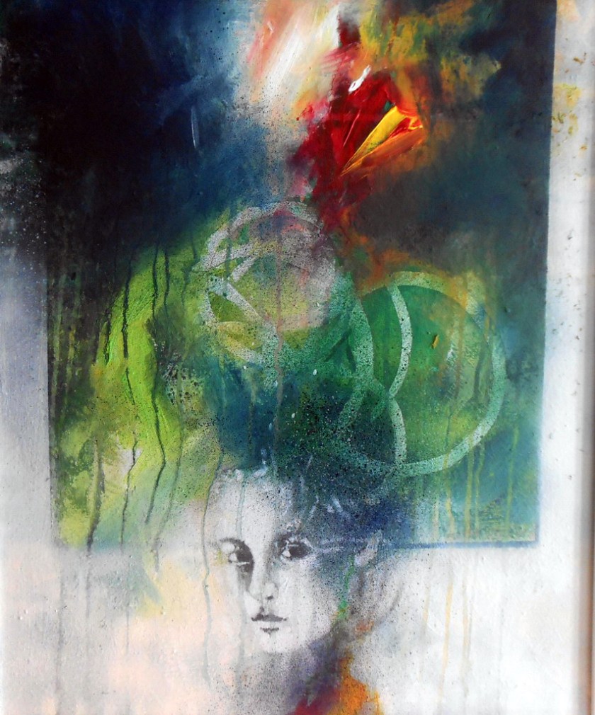 Luciano Maroncelli - Nei miei pensieri -Tecnica mista su tavola- In my Thoughts-Mixed media on board-(50cm x 60cm)